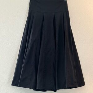 Anthropologie Odille (2) Black Cotton Godet Pleated Full A-Line Midi Skirt